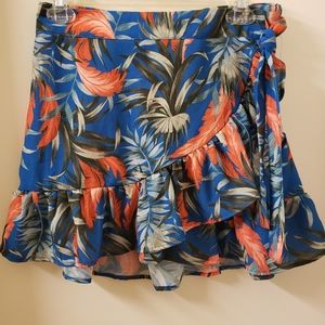 New Blue floral mini wrap skirt